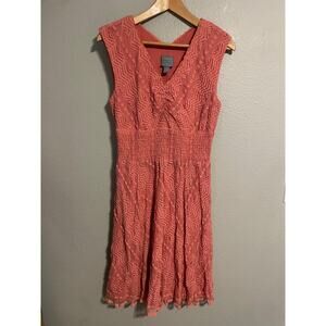 Rabbit Rabbit Rabbit Dress Womens 10 Pink Lace Fit Flare V Neck Party Romantic